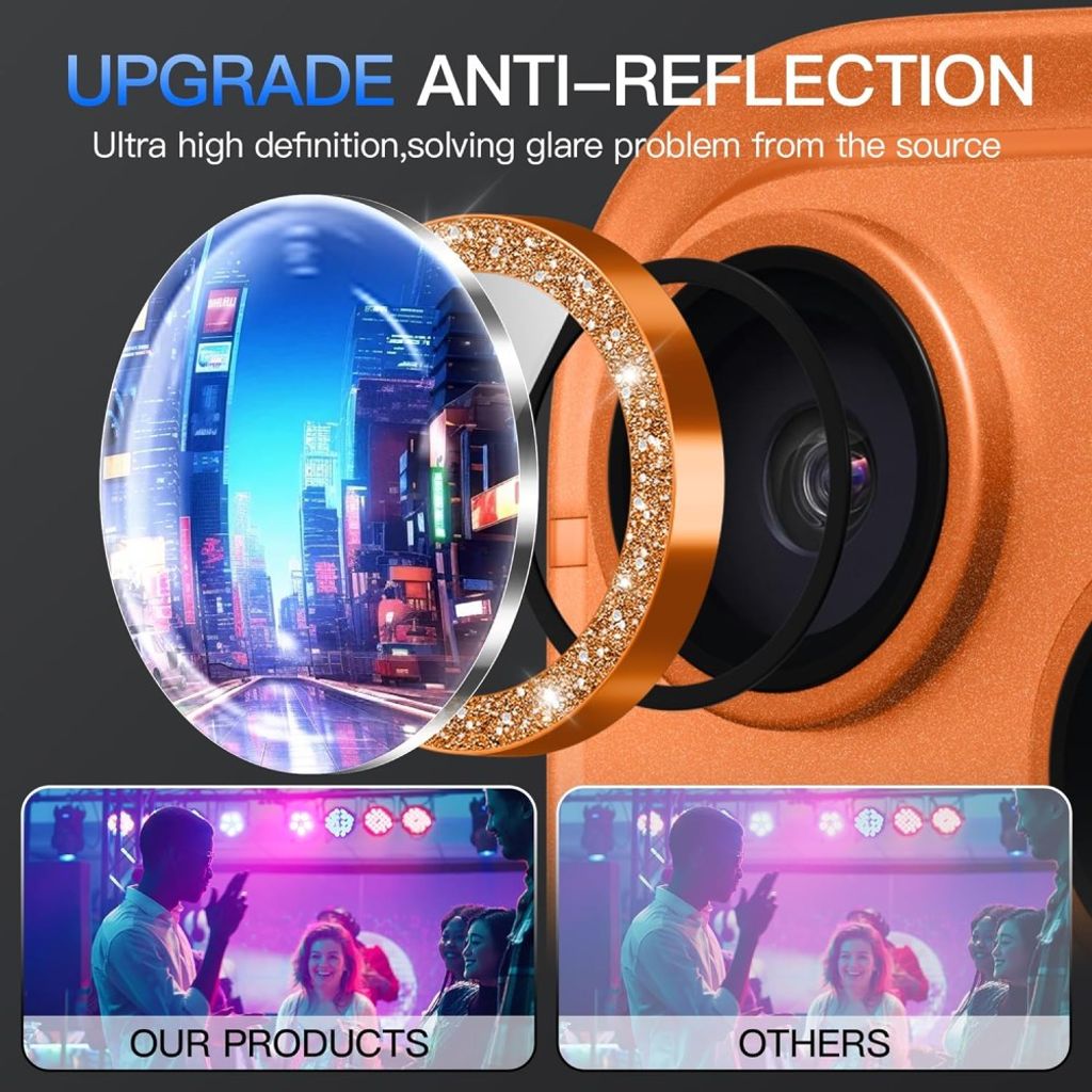 Orange glitterskydd för kameralinserna till iPhone 18 Pro, bild 4
