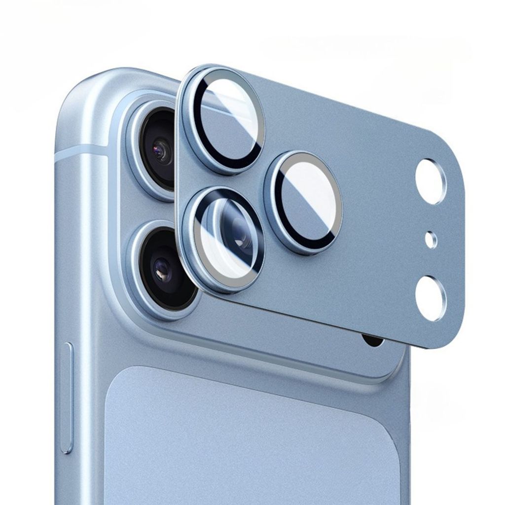 Blått kameraskydd i aluminium och härdat glas till iPhone 18 Pro