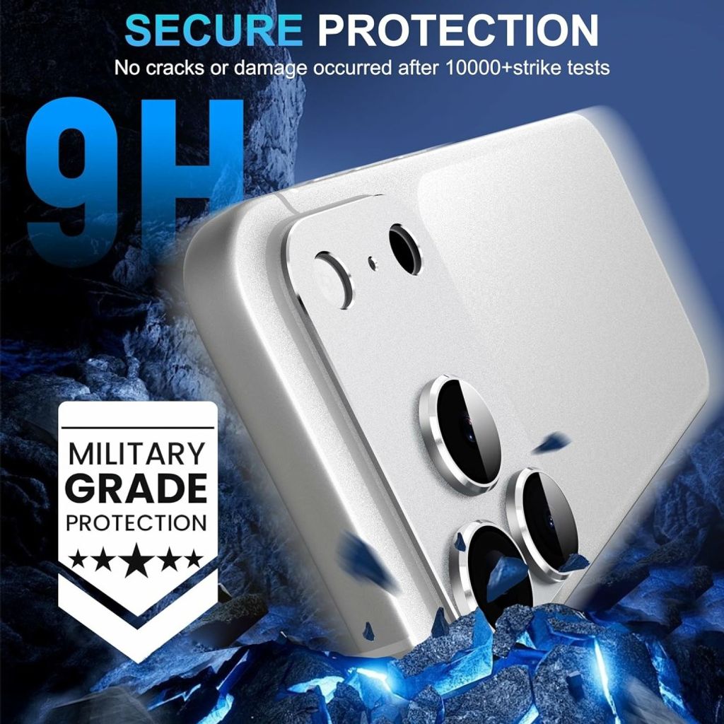 Silverfärgat heltäckande kameraskydd i aluminium och glas till iPhone 18 Pro, bild 2