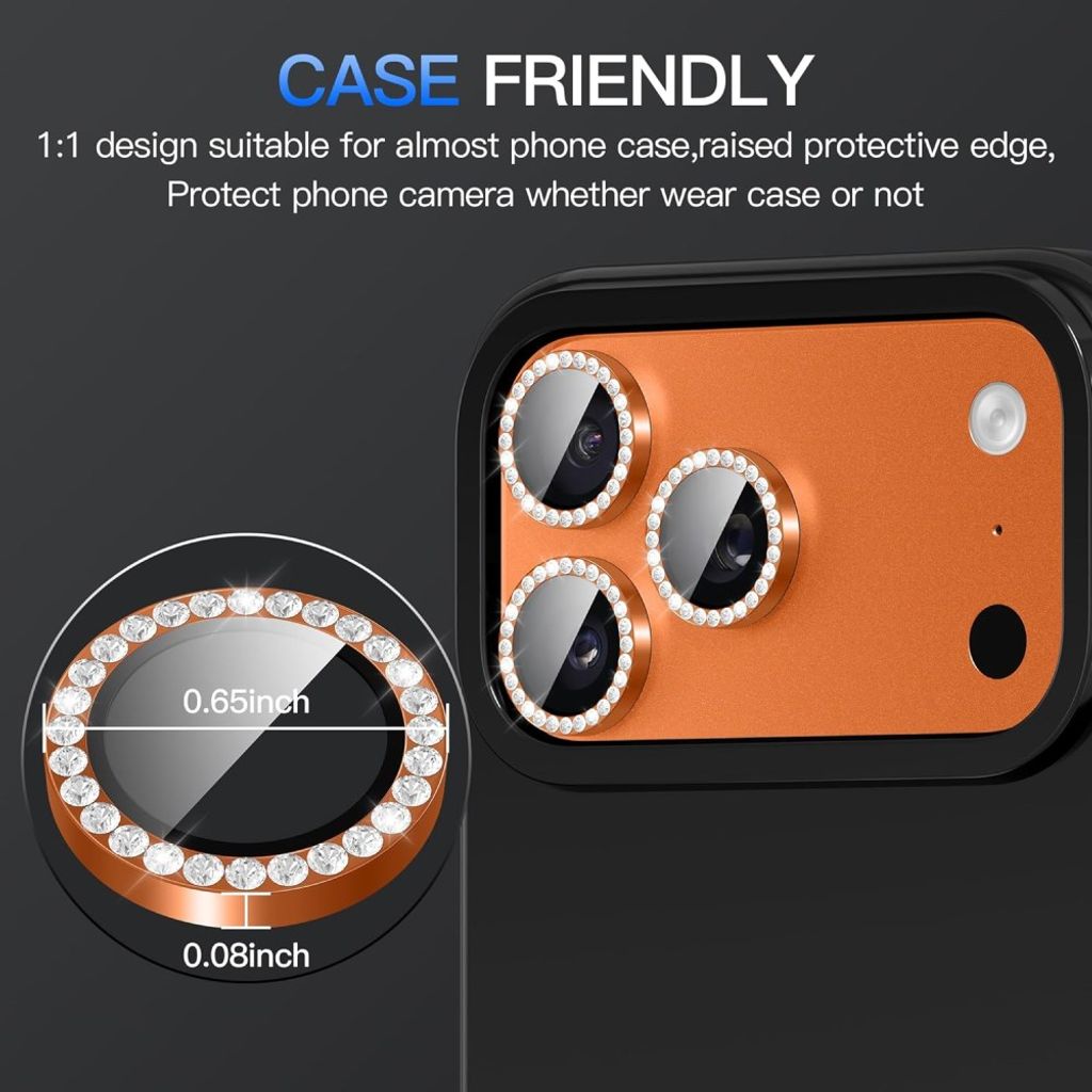 Orange kameraskydd med strassring till iPhone 18 Pro, bild 2