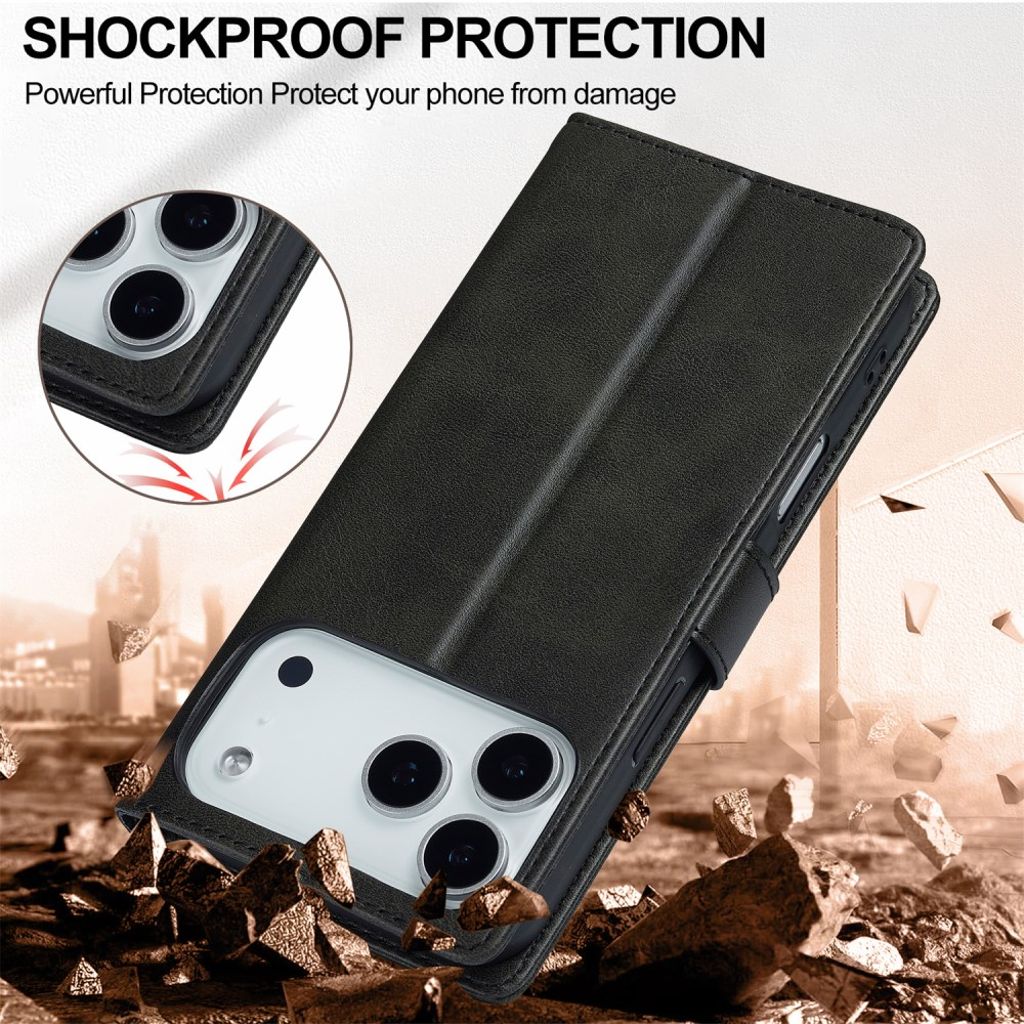 Svart plånboksfodral i PU-läder till iPhone 18 Pro och 17 Pro, bild 5