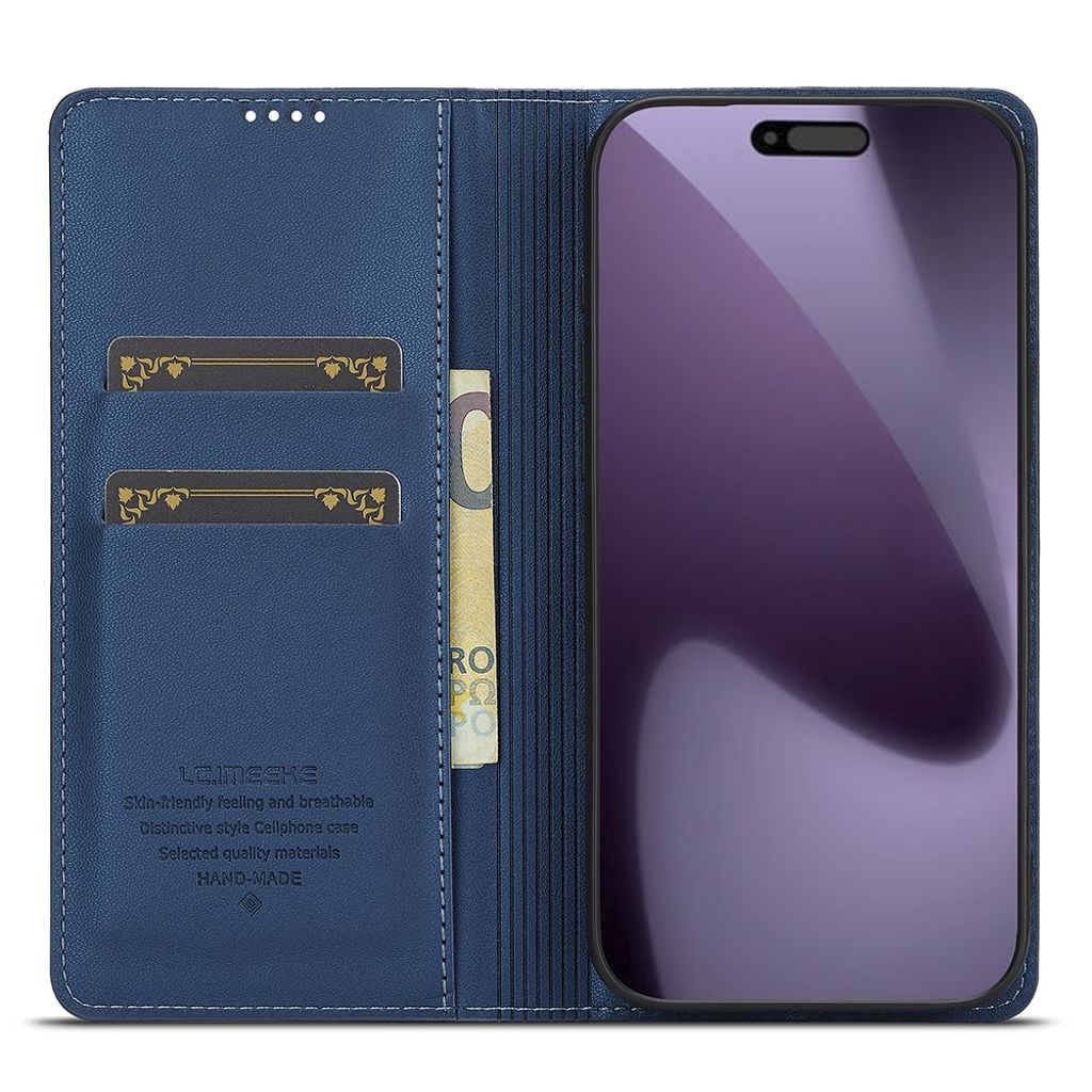 Blått plånboksfodral i PU-läder till iPhone 18 Pro och 17 Pro