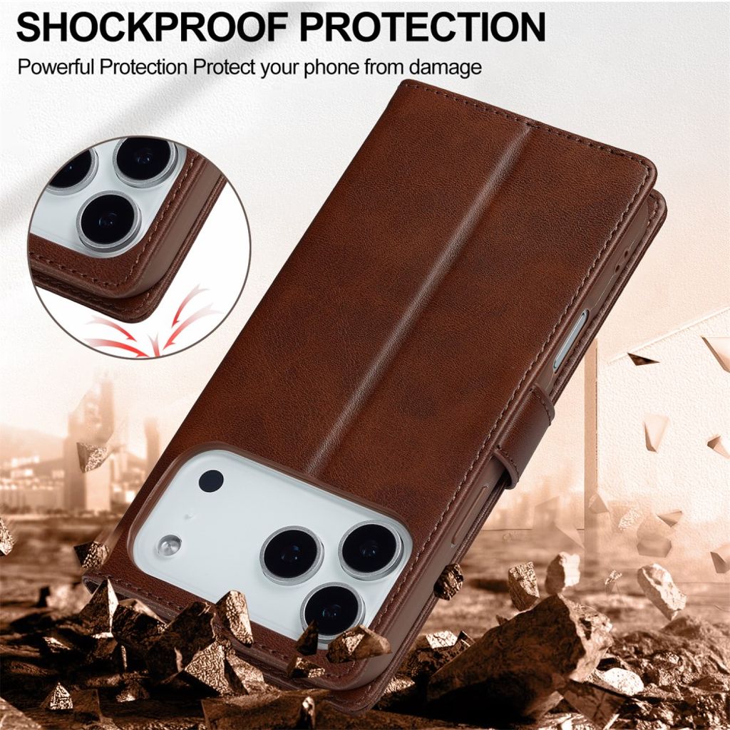 Brunt plånboksfodral i PU-läder med ställ till iPhone 18 Pro och 17 Pro, bild 5