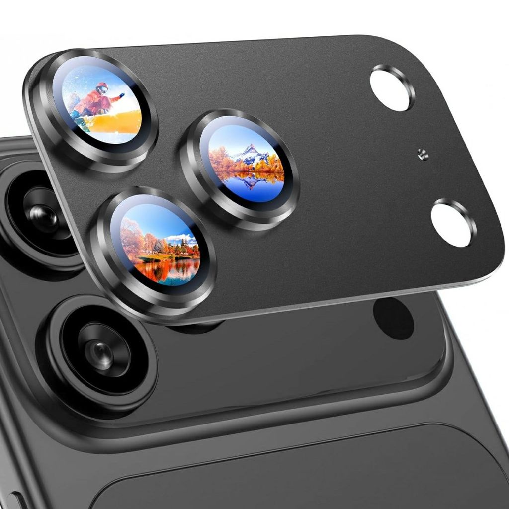 Grått kameraskydd med aluminiumram till iPhone 18 Pro