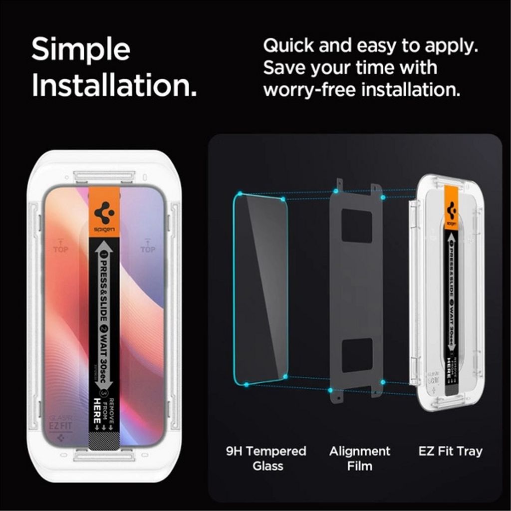 Spigen Glas.tR EZ Fit skärmskydd 2-pack till iPhone 18 Pro, 17 Pro, 17 och 16 Pro, bild 2