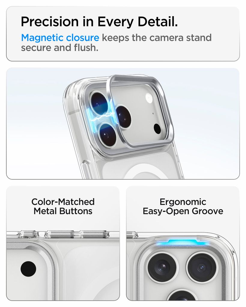 Spigen Ultra Hybrid Optik S MagFit skal med kamerastöd, silver, till iPhone 18 Pro och 17 Pro, bild 12