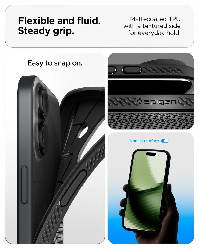 Spigen Liquid Air skal, matt svart, till iPhone 18 Pro och 17 Pro, bild 9