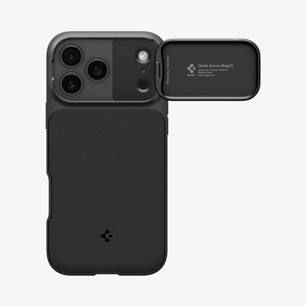 Spigen Optik Armor MagFit skal med kameraskydd och ställ, svart, till iPhone 18 Pro och 17 Pro, bild 10