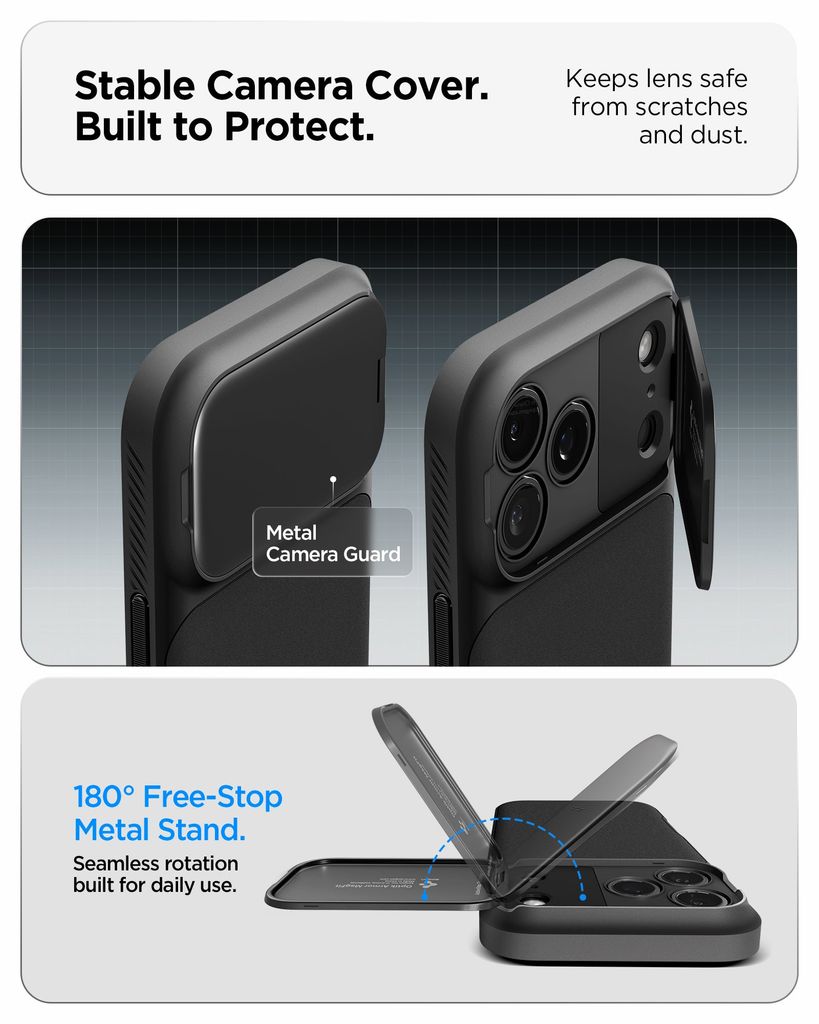 Spigen Optik Armor MagFit skal med kameraskydd och ställ, svart, till iPhone 18 Pro och 17 Pro, bild 11