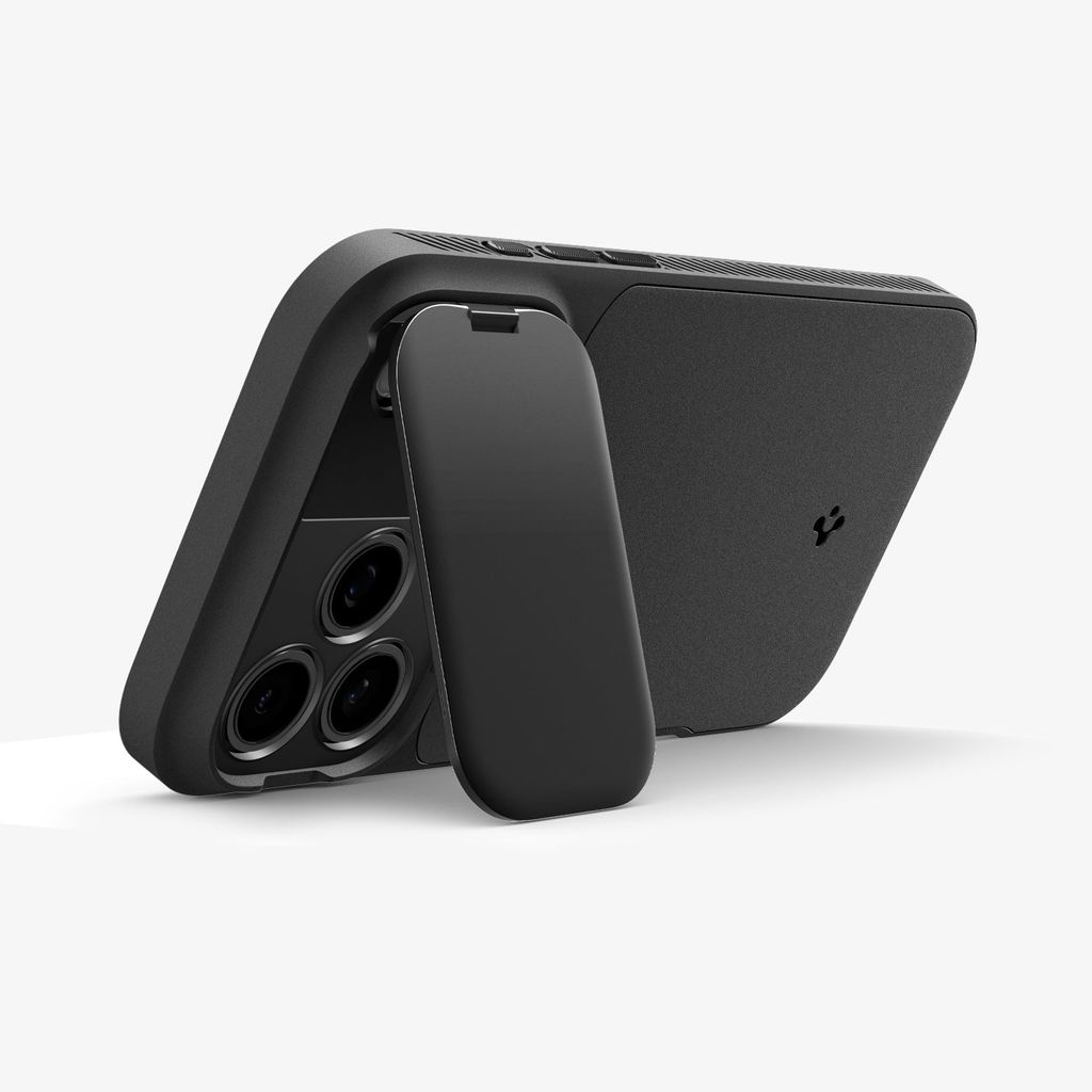 Spigen Optik Armor MagFit skal med kameraskydd och ställ, svart, till iPhone 18 Pro och 17 Pro, bild 4