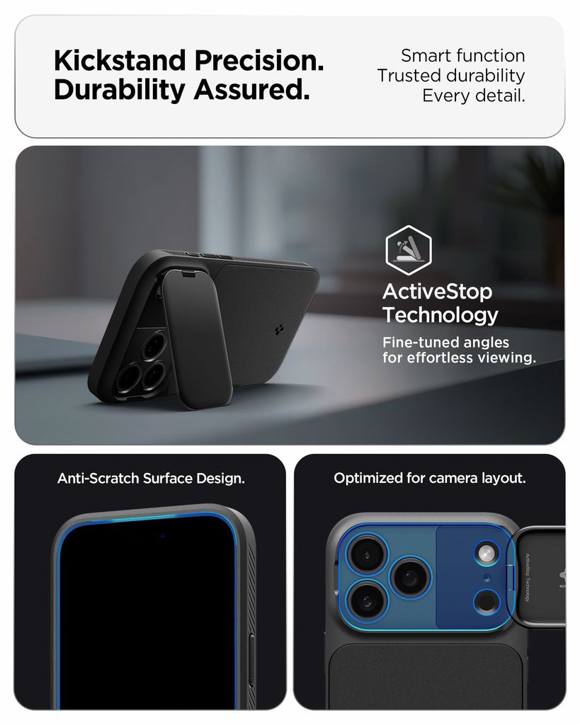 Spigen Optik Armor MagFit skal med kameraskydd och ställ, svart, till iPhone 18 Pro och 17 Pro, bild 6
