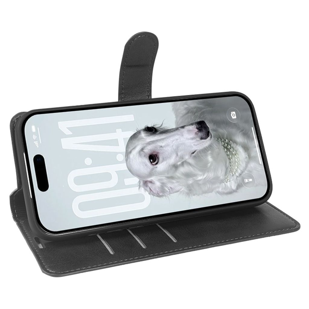 Plånboksfodral med ställ och magnetlås, svart, till iPhone 18 Pro och 17 Pro, bild 2