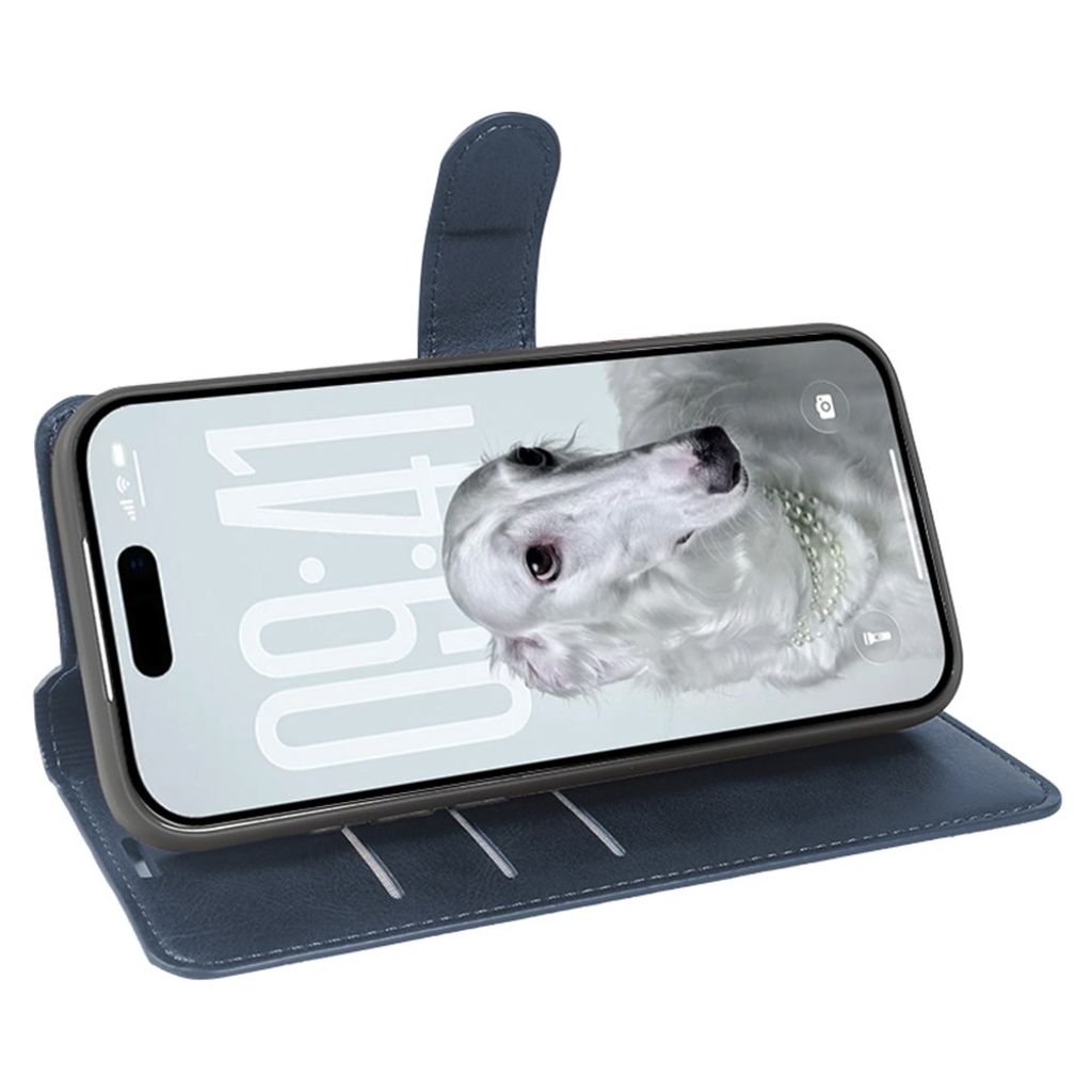 Plånboksfodral med ställ och magnetlås, blått, till iPhone 18 Pro och 17 Pro, bild 2
