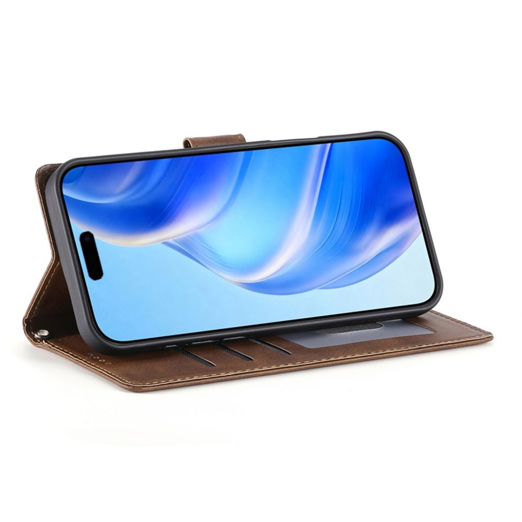 Plånboksfodral med ställ och handledsrem, brunt, till iPhone 18 Pro och 17 Pro, bild 4