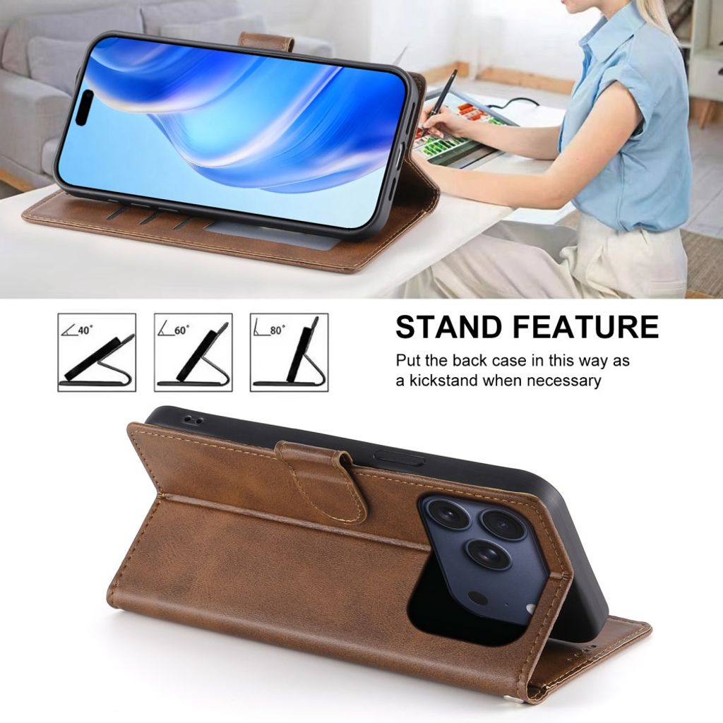 Plånboksfodral med ställ och handledsrem, brunt, till iPhone 18 Pro och 17 Pro, bild 9