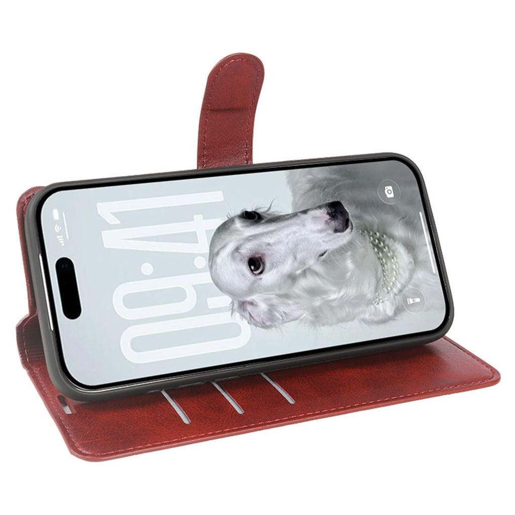 Plånboksfodral med ställ och magnetlås, rött, till iPhone 18 Pro och 17 Pro, bild 2