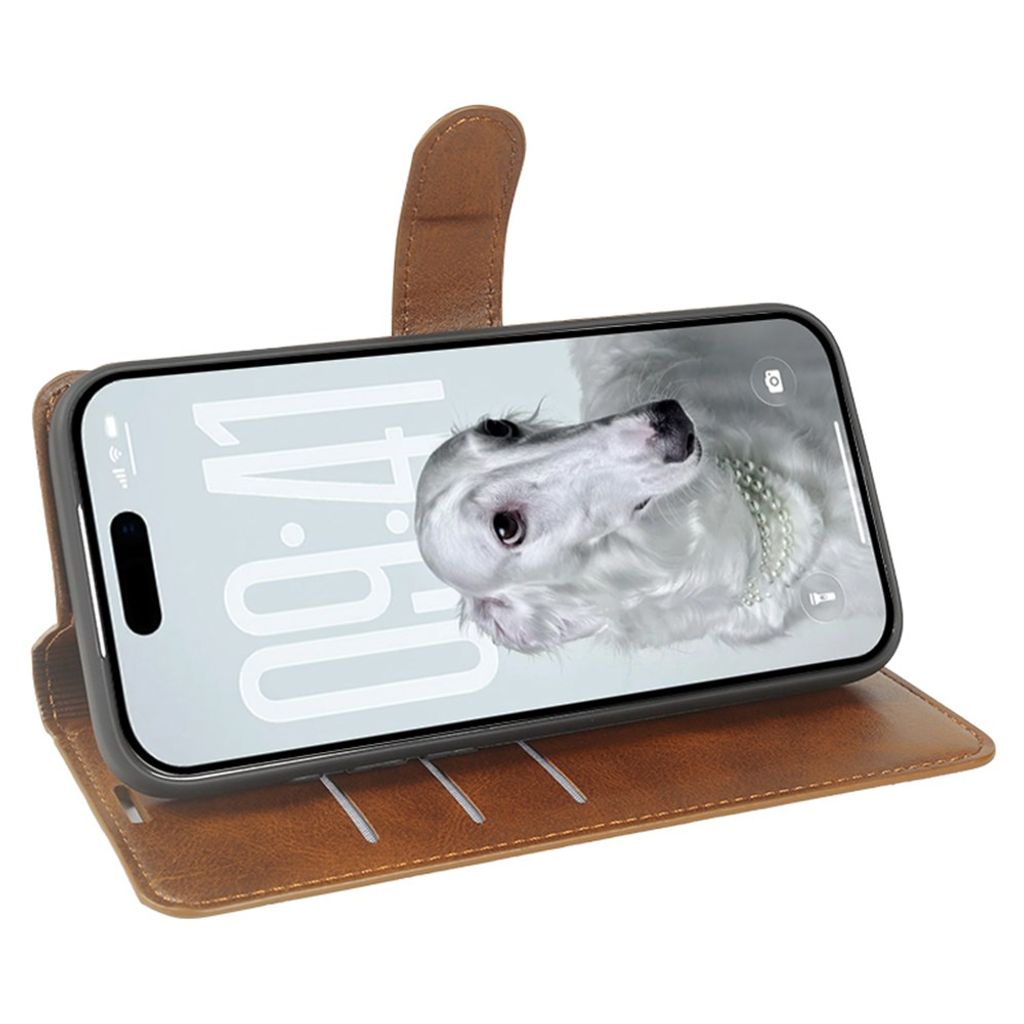 Plånboksfodral med ställ och magnetlås, gulbrunt, till iPhone 18 Pro och 17 Pro, bild 2