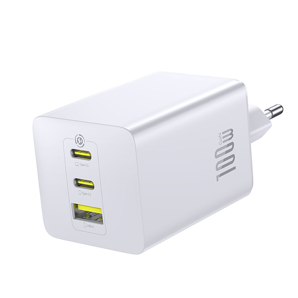 Baseus EnerFill FE11 laddare 100W, 2 USB-C och USB-A, vit