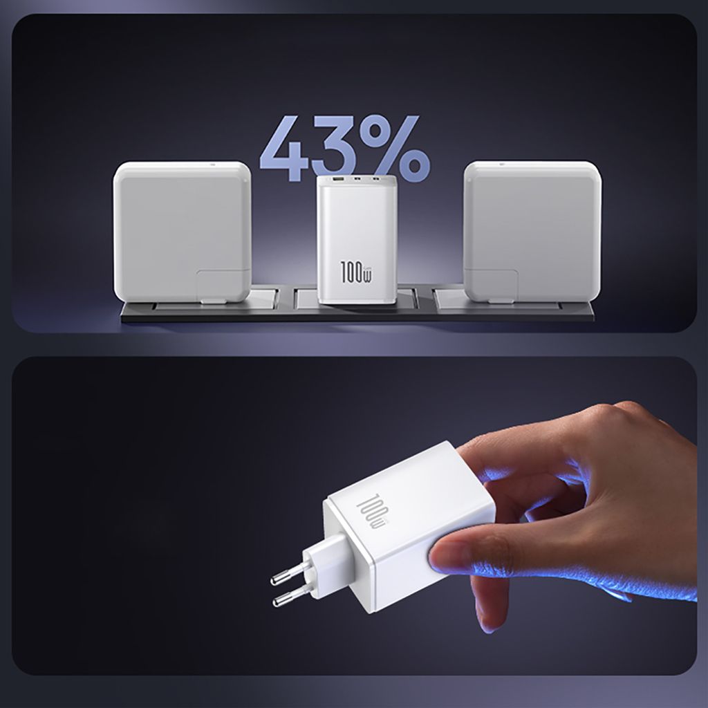 Baseus EnerFill FE11 laddare 100W, 2 USB-C och USB-A, vit, bild 6