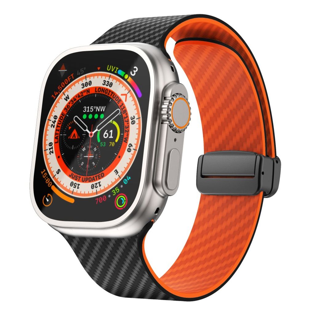 Apple Watch armband 42/44/45/46/49 mm, magnetlås, svart/orange, svart lås, bild 2