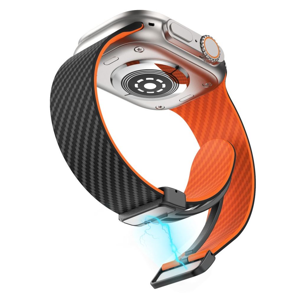 Apple Watch armband 42/44/45/46/49 mm, magnetlås, svart/orange, svart lås, bild 4