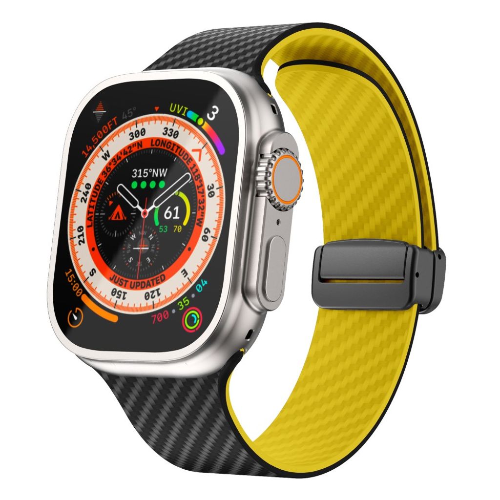 Apple Watch armband 42/44/45/46/49 mm, magnetlås, svart/gul, svart lås, bild 2