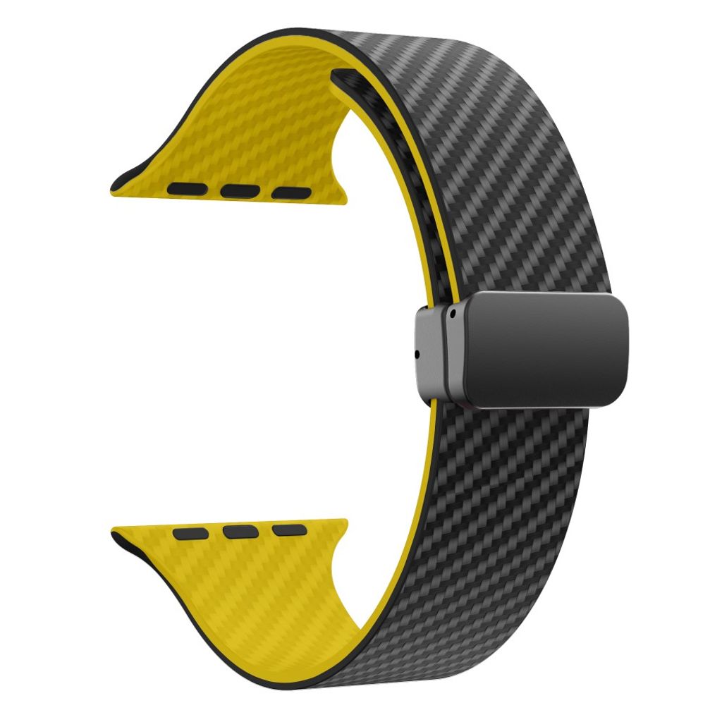 Apple Watch armband 42/44/45/46/49 mm, magnetlås, svart/gul, svart lås, bild 3