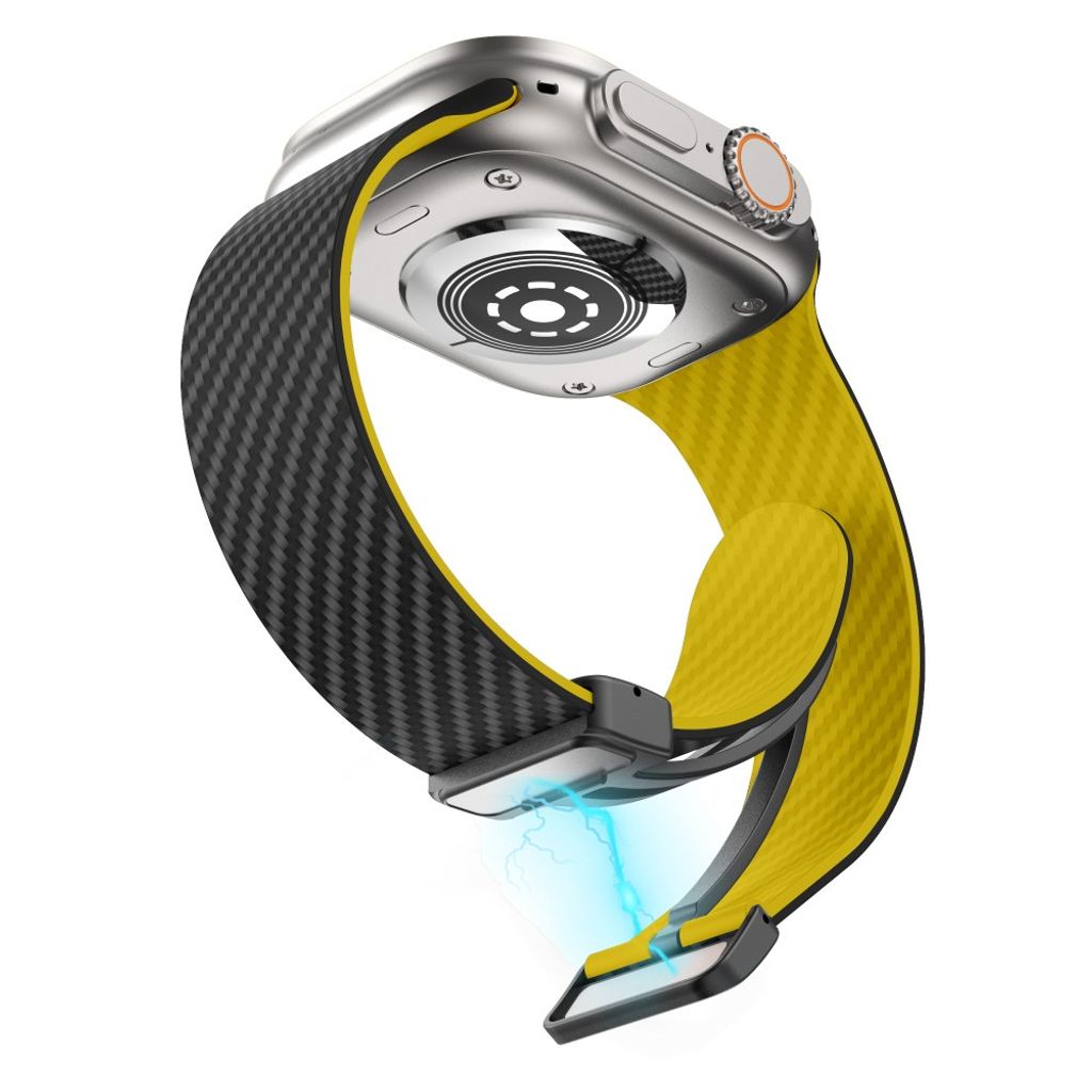Apple Watch armband 42/44/45/46/49 mm, magnetlås, svart/gul, svart lås, bild 4