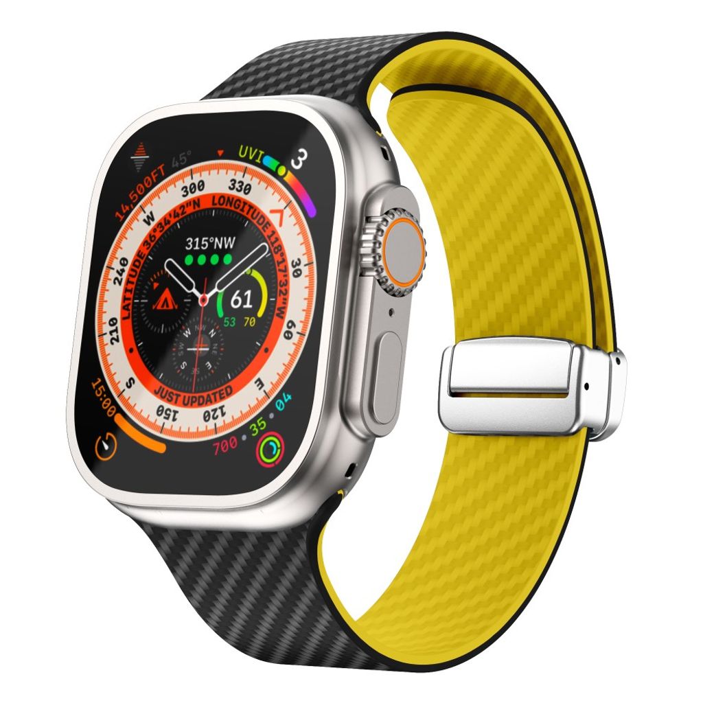 Apple Watch armband 42/44/45/46/49 mm, magnetlås, svart/gul, silverlås, bild 2