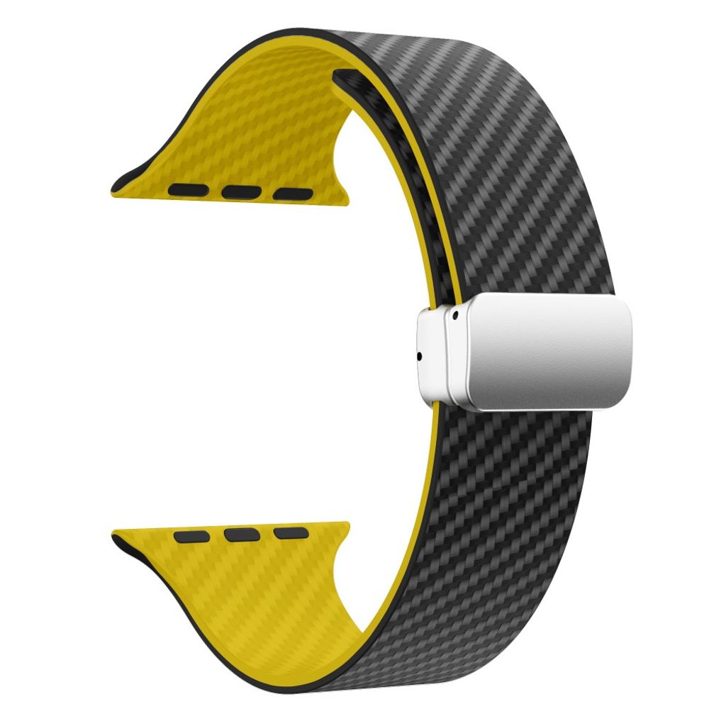 Apple Watch armband 42/44/45/46/49 mm, magnetlås, svart/gul, silverlås, bild 3
