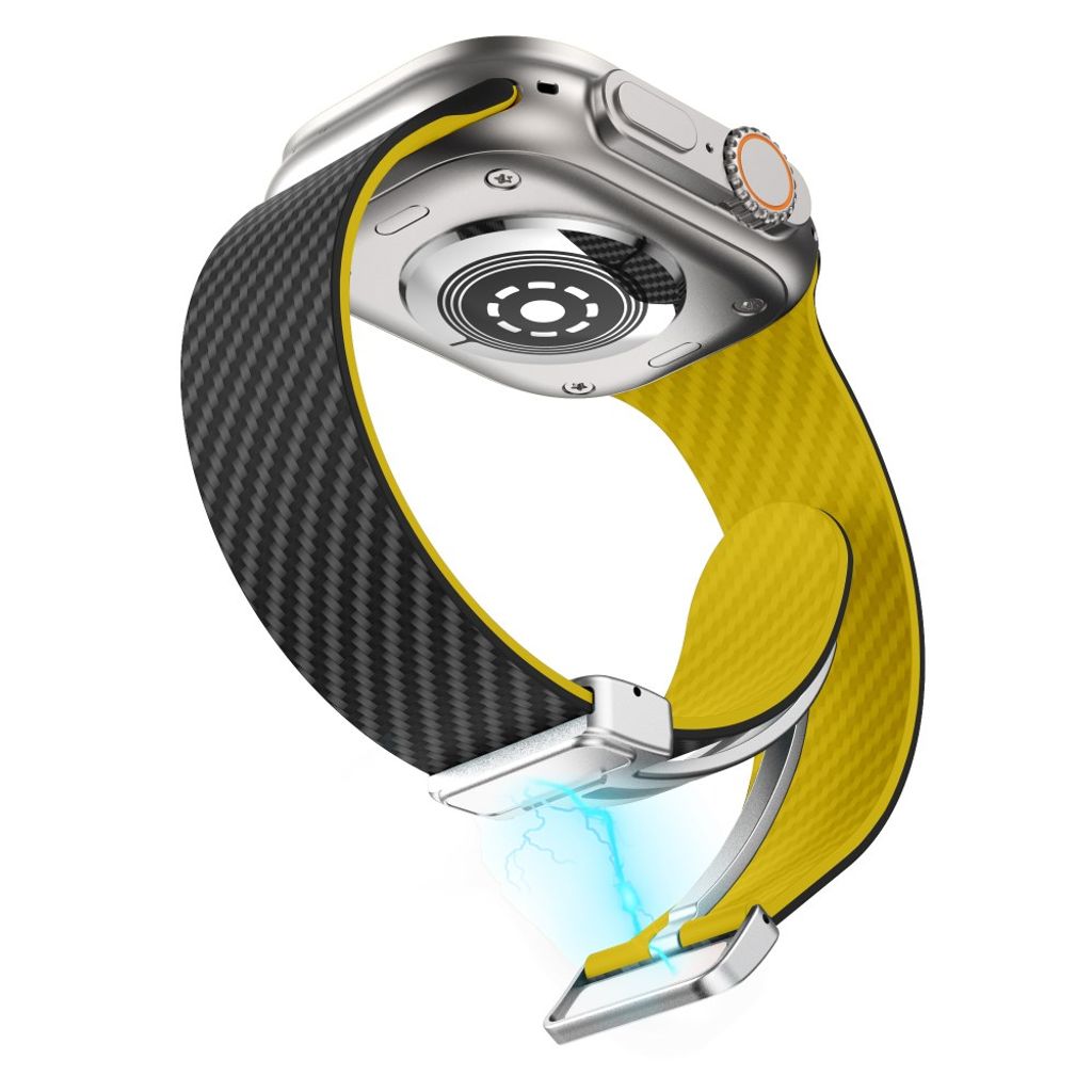 Apple Watch armband 42/44/45/46/49 mm, magnetlås, svart/gul, silverlås, bild 4