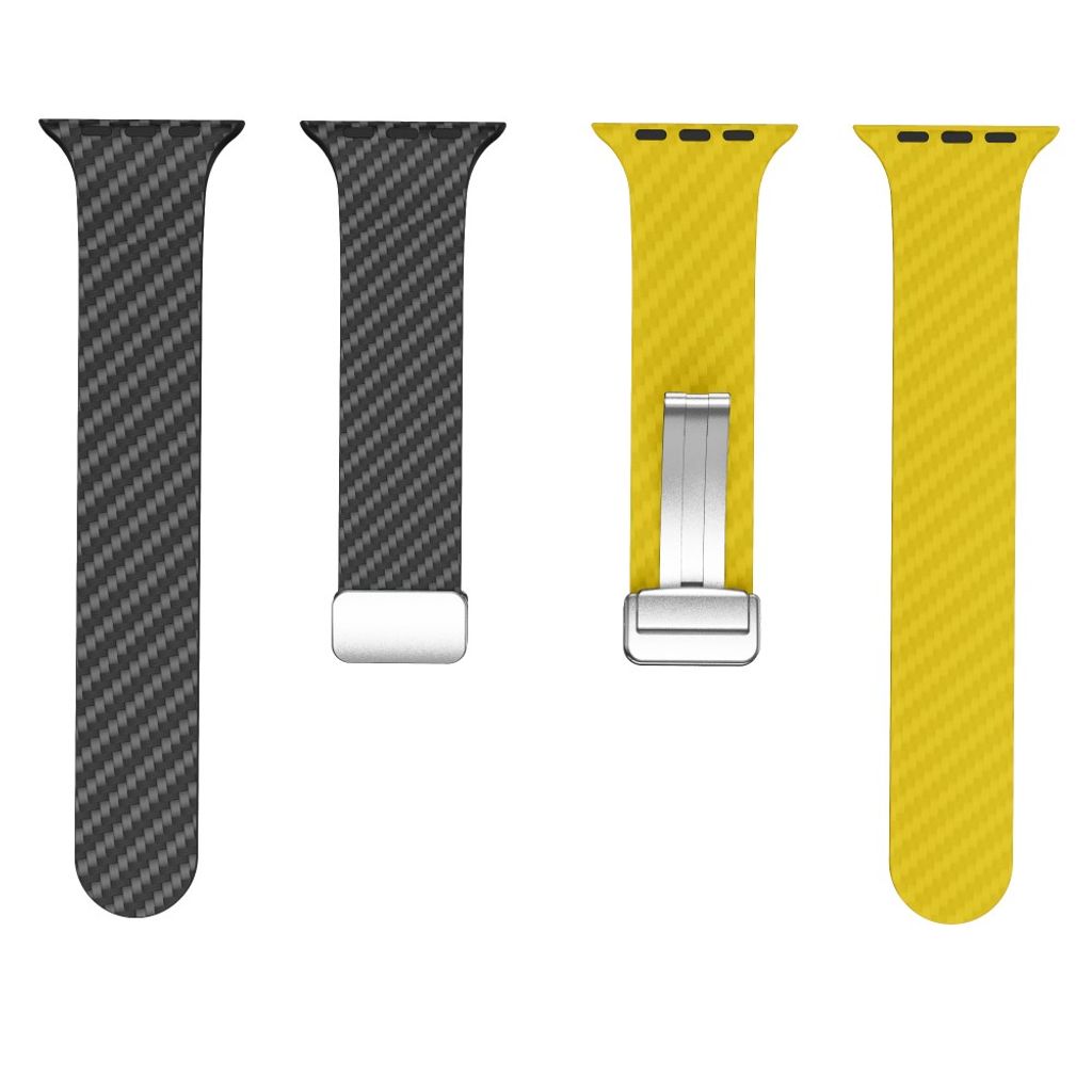 Apple Watch armband 42/44/45/46/49 mm, magnetlås, svart/gul, silverlås, bild 5