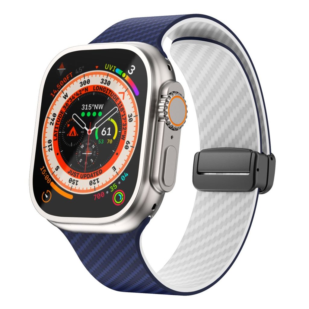 Apple Watch armband 42/44/45/46/49 mm, magnetlås, blå/vit, svart lås, bild 2