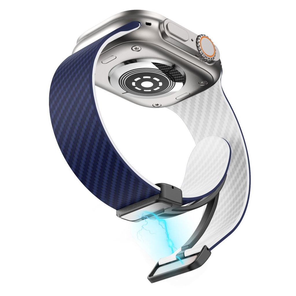 Apple Watch armband 42/44/45/46/49 mm, magnetlås, blå/vit, svart lås, bild 4