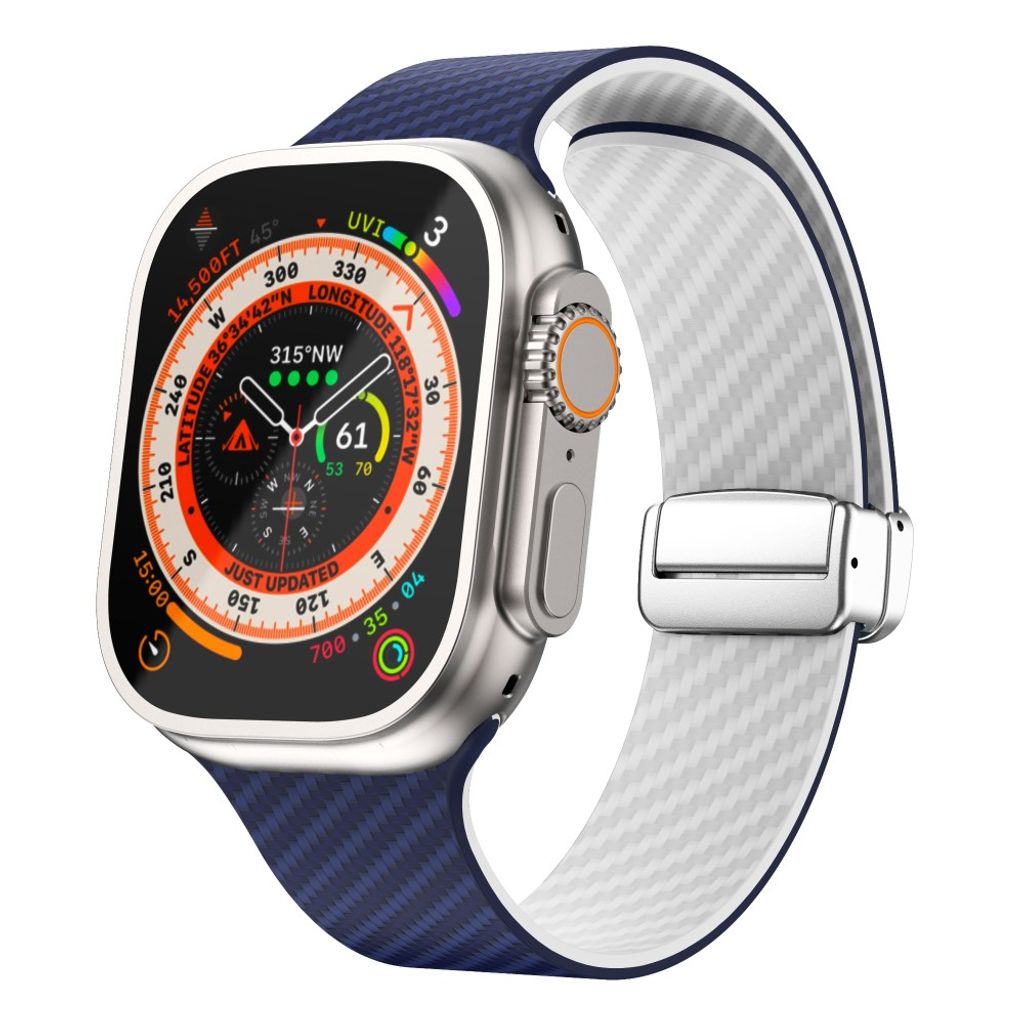Apple Watch armband 42/44/45/46/49 mm, magnetlås, blå/vit, silverlås, bild 2