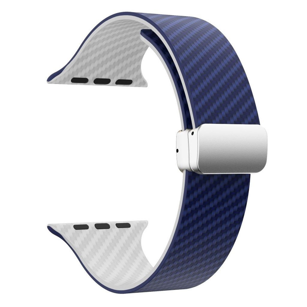 Apple Watch armband 42/44/45/46/49 mm, magnetlås, blå/vit, silverlås, bild 3