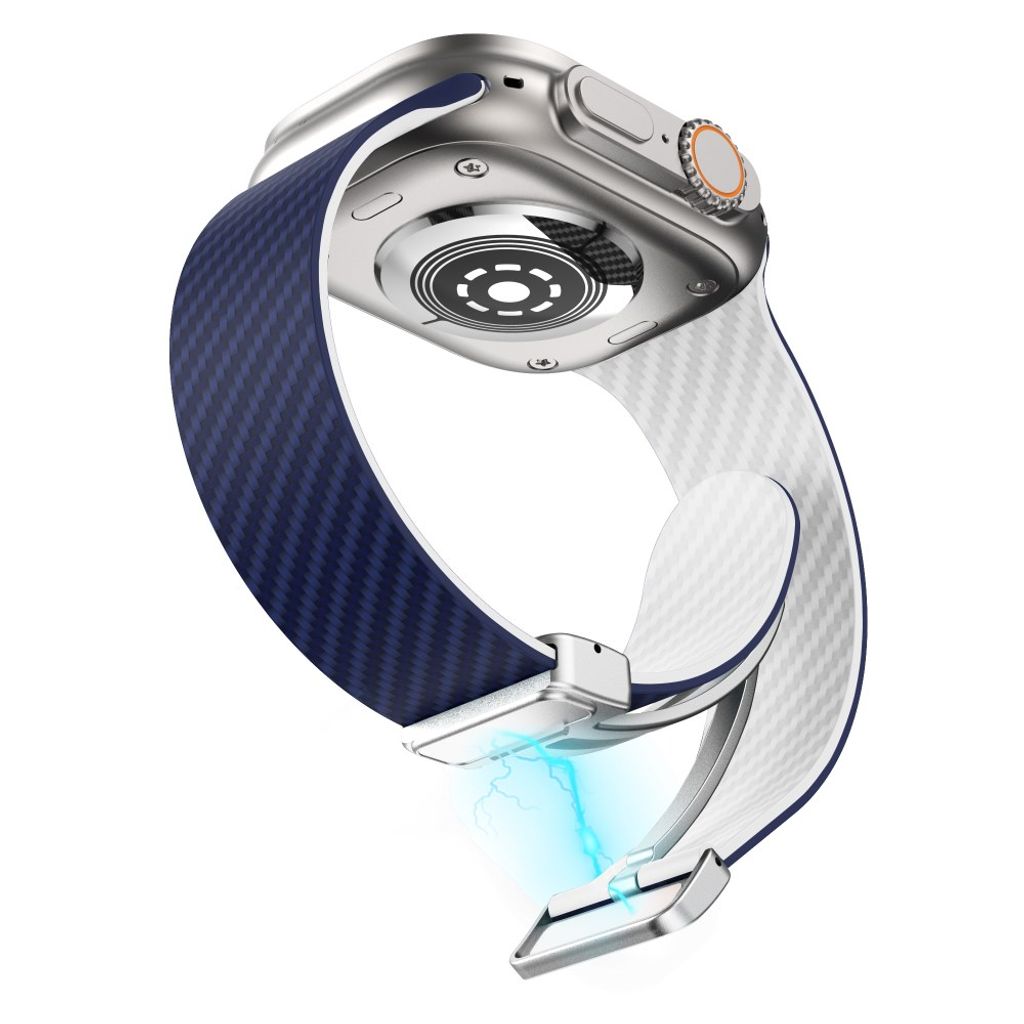Apple Watch armband 42/44/45/46/49 mm, magnetlås, blå/vit, silverlås, bild 4