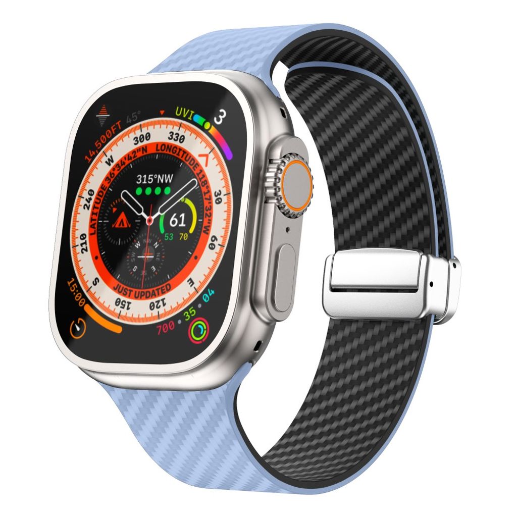 Apple Watch armband 42/44/45/46/49 mm, magnetlås, ljusblå/svart, silverlås, bild 2