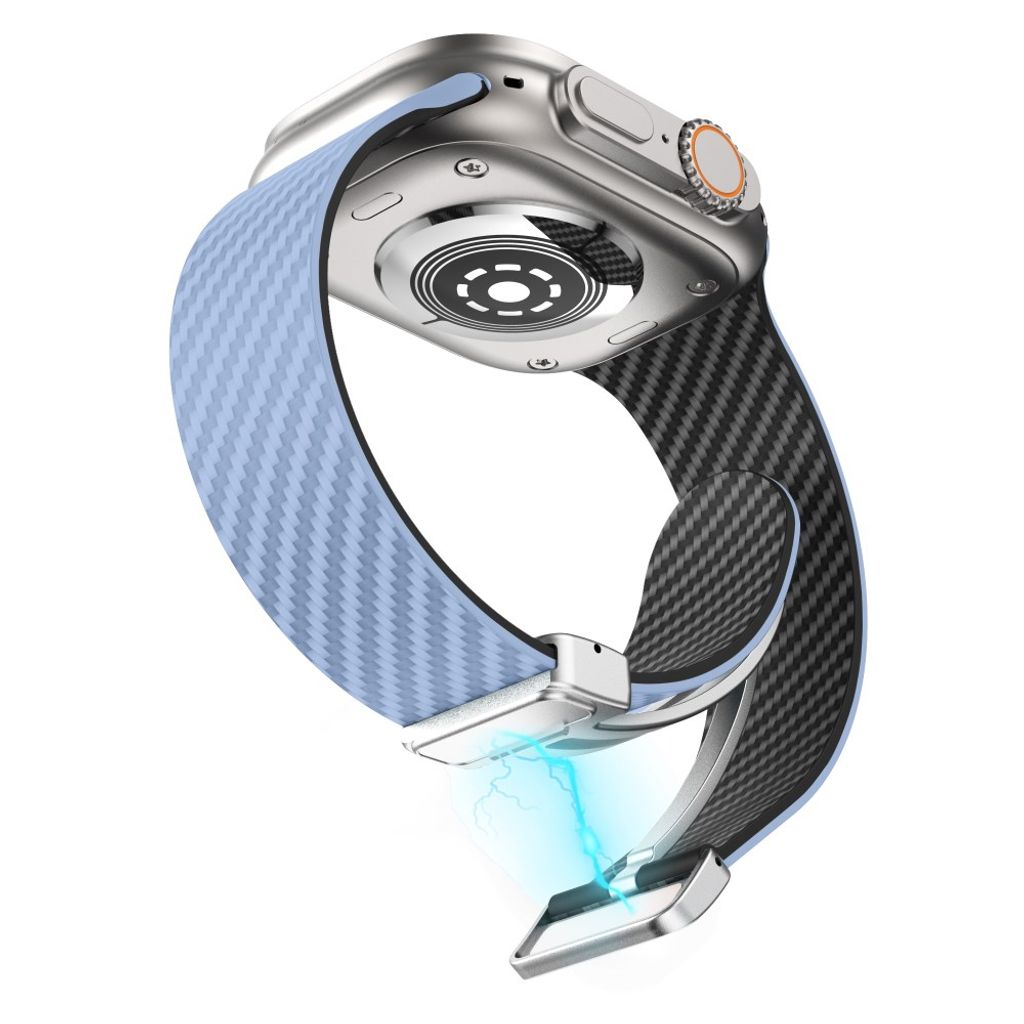 Apple Watch armband 42/44/45/46/49 mm, magnetlås, ljusblå/svart, silverlås, bild 4