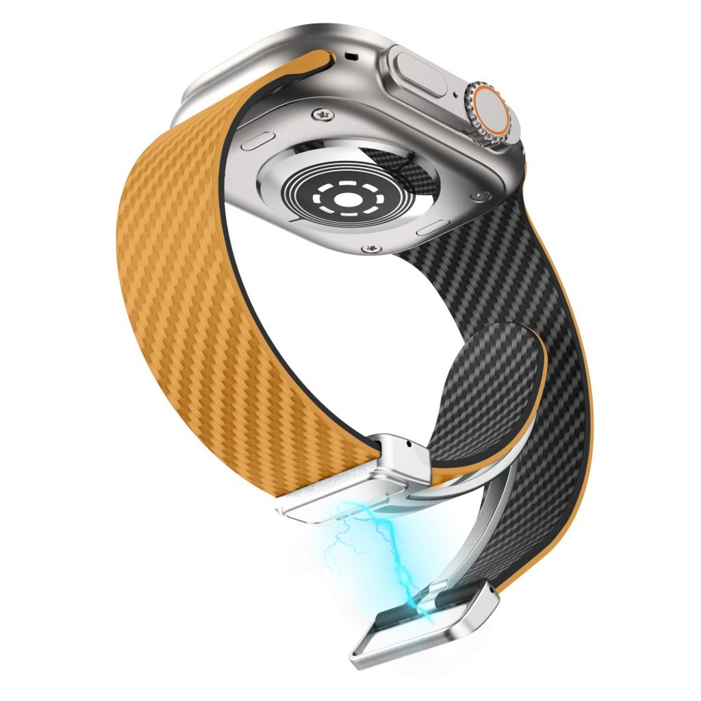 Apple Watch armband 42/44/45/46/49 mm, magnetlås, ljusbrun/svart, silverlås, bild 4