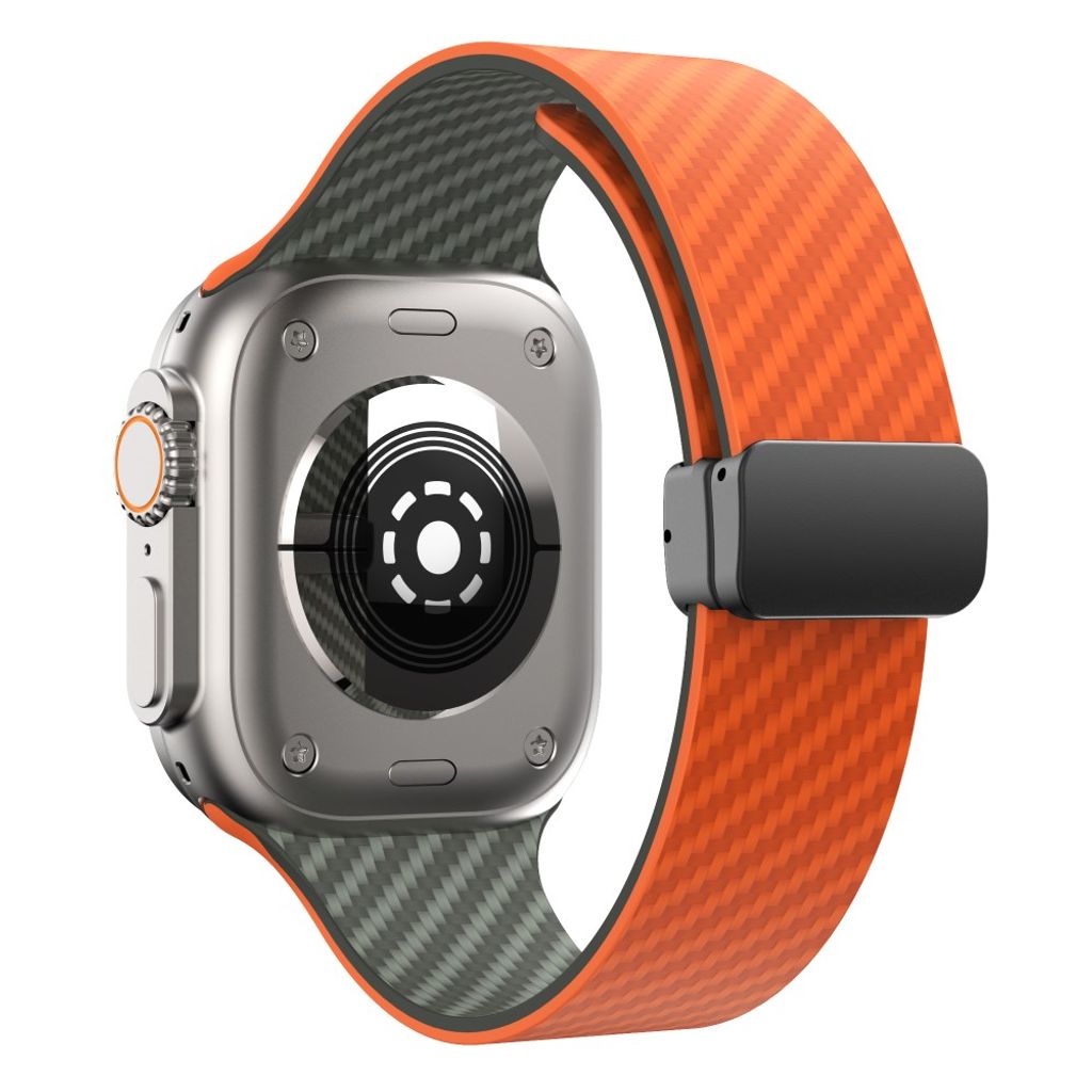 Apple Watch armband 42/44/45/46/49 mm, magnetlås, orange/grön, svart lås