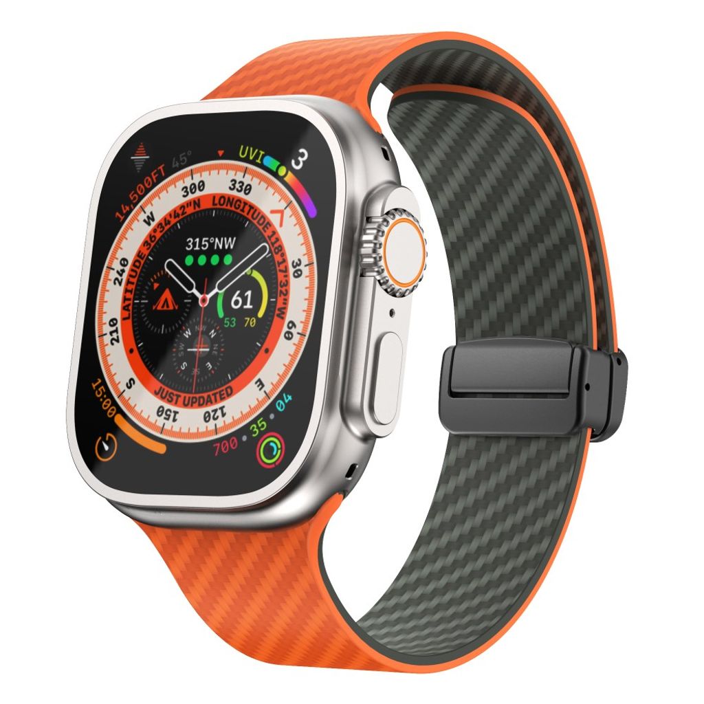 Apple Watch armband 42/44/45/46/49 mm, magnetlås, orange/grön, svart lås, bild 2