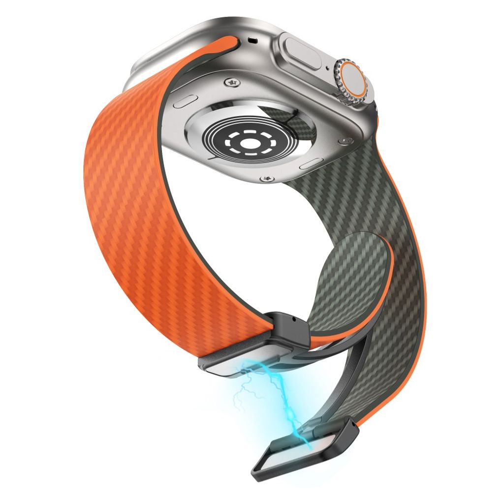 Apple Watch armband 42/44/45/46/49 mm, magnetlås, orange/grön, svart lås, bild 4