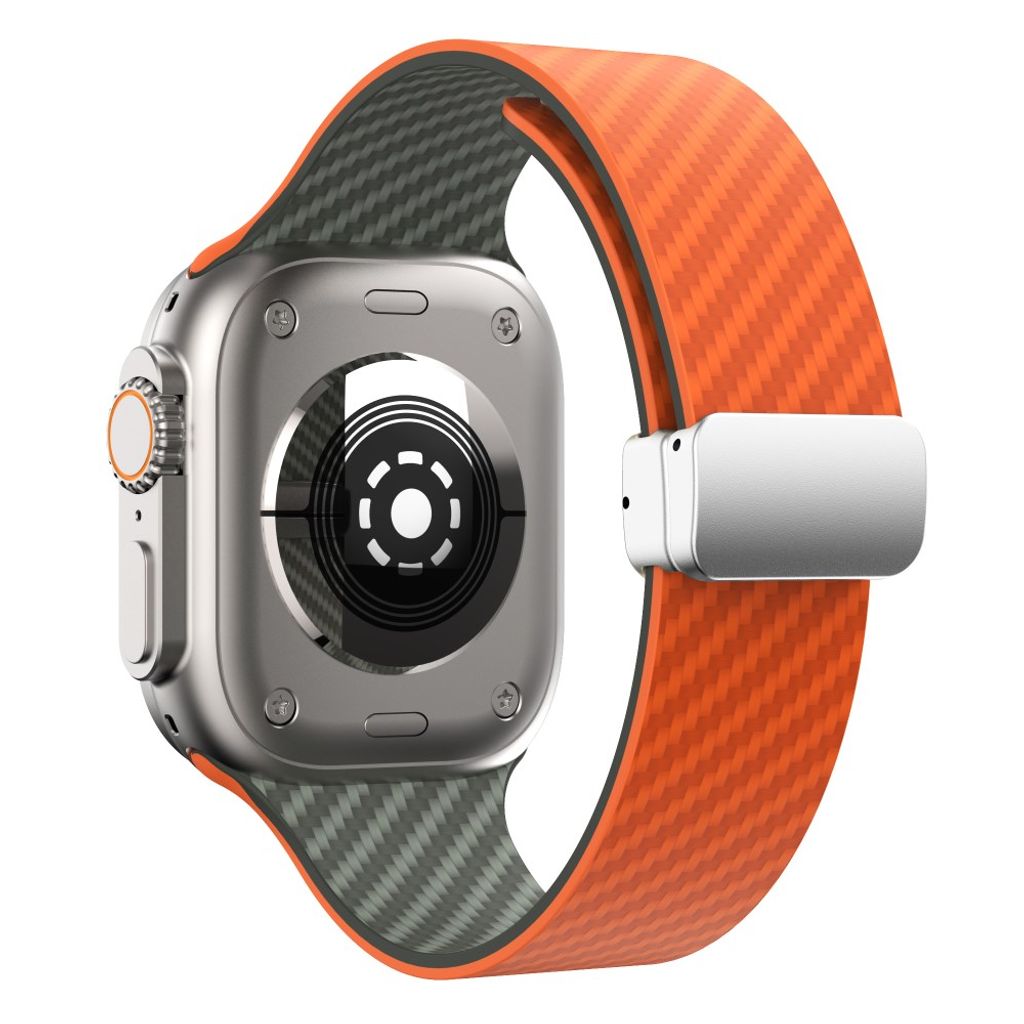 Apple Watch armband 42/44/45/46/49 mm, magnetlås, orange/grön, silverlås