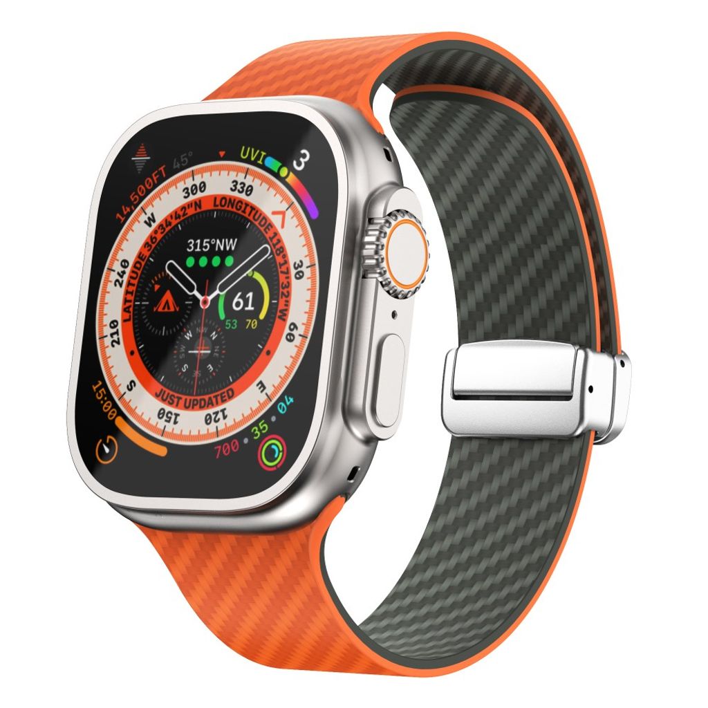 Apple Watch armband 42/44/45/46/49 mm, magnetlås, orange/grön, silverlås, bild 2