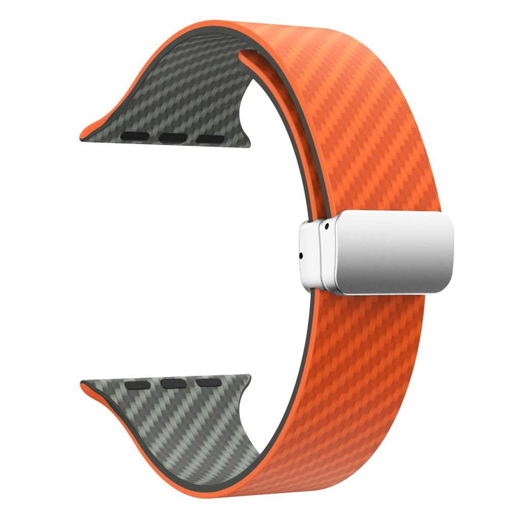 Apple Watch armband 42/44/45/46/49 mm, magnetlås, orange/grön, silverlås, bild 3