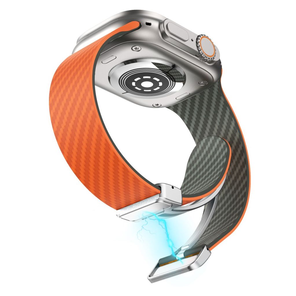 Apple Watch armband 42/44/45/46/49 mm, magnetlås, orange/grön, silverlås, bild 4