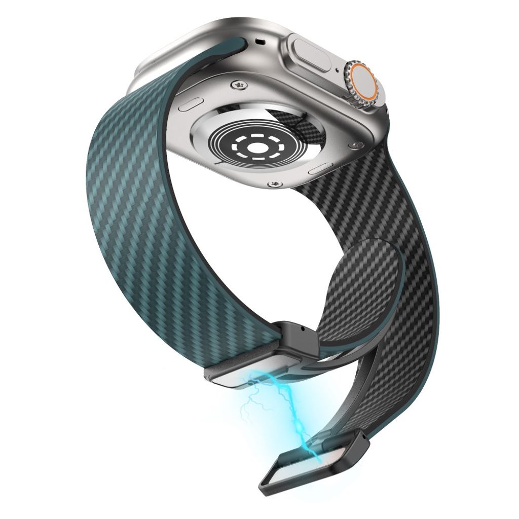 Apple Watch armband 42/44/45/46/49 mm, magnetlås, turkos/svart, svart lås, bild 4