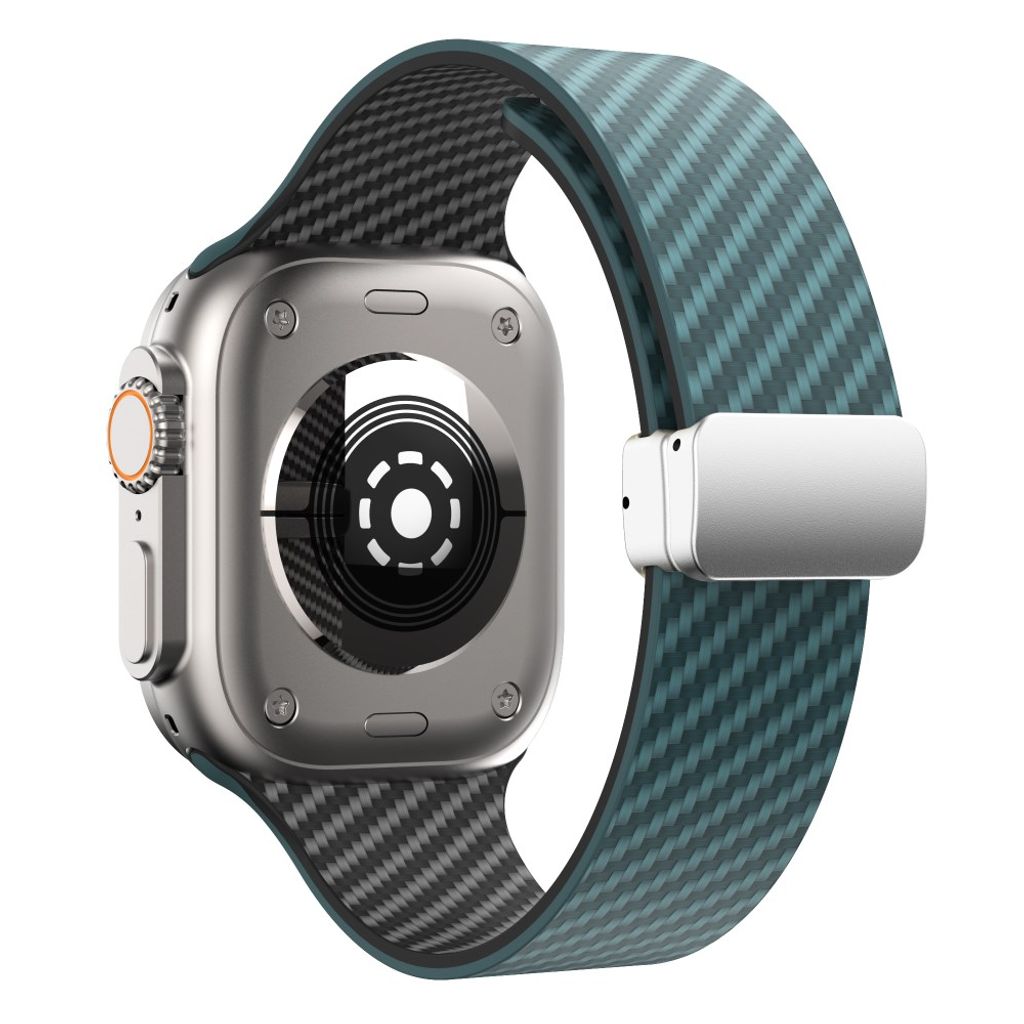 Apple Watch armband 42/44/45/46/49 mm, magnetlås, turkos/svart, silverlås