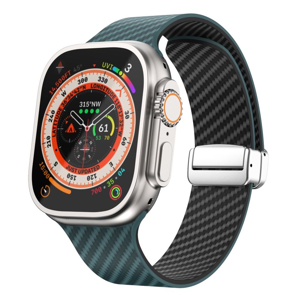 Apple Watch armband 42/44/45/46/49 mm, magnetlås, turkos/svart, silverlås, bild 2